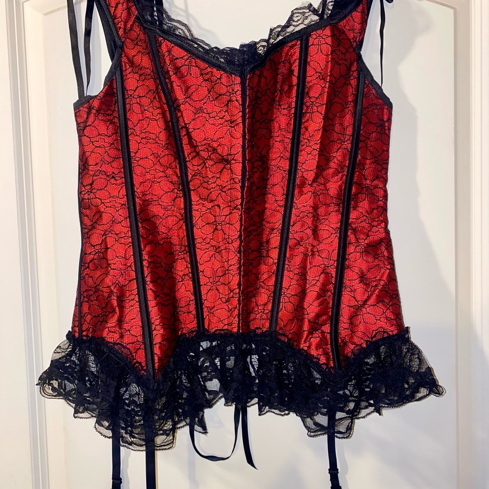 Elegant Red and Black Lace Corset Top